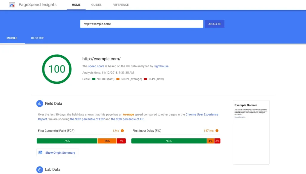 Google PageSpeed Insights showing improved website speed after TinyPNG optimization